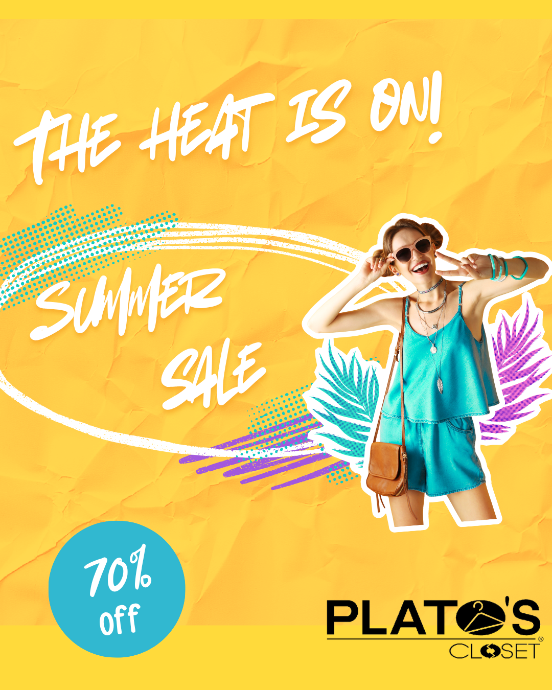 a picture of a woman on a yellow background with text summer sale flyer